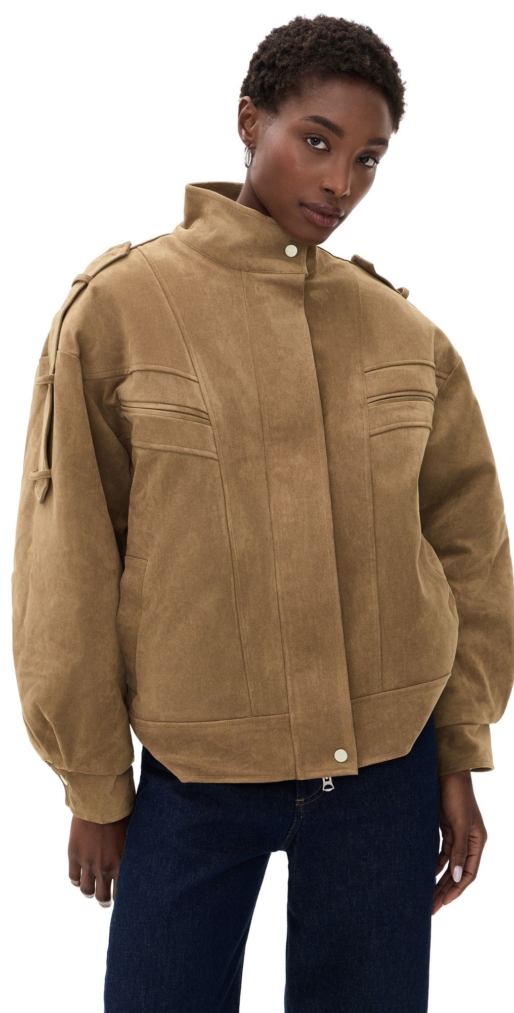 Source Unknown Tova Faux Suede Bomber Jacket Khaki M/L