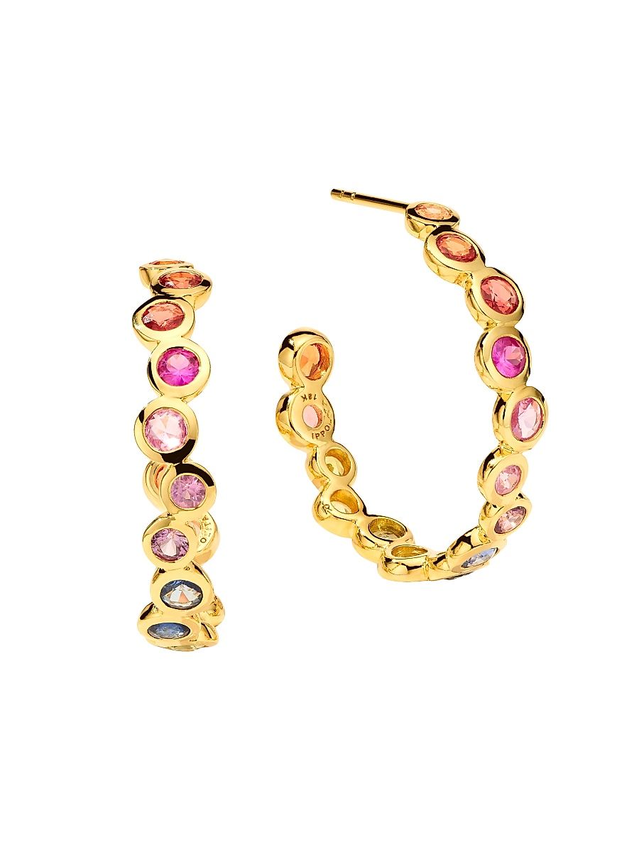 Women's Stardust Starlet #2 18K Yellow Gold & Rainbow Sapphire Hoop Earrings - Sapphire Rainbow