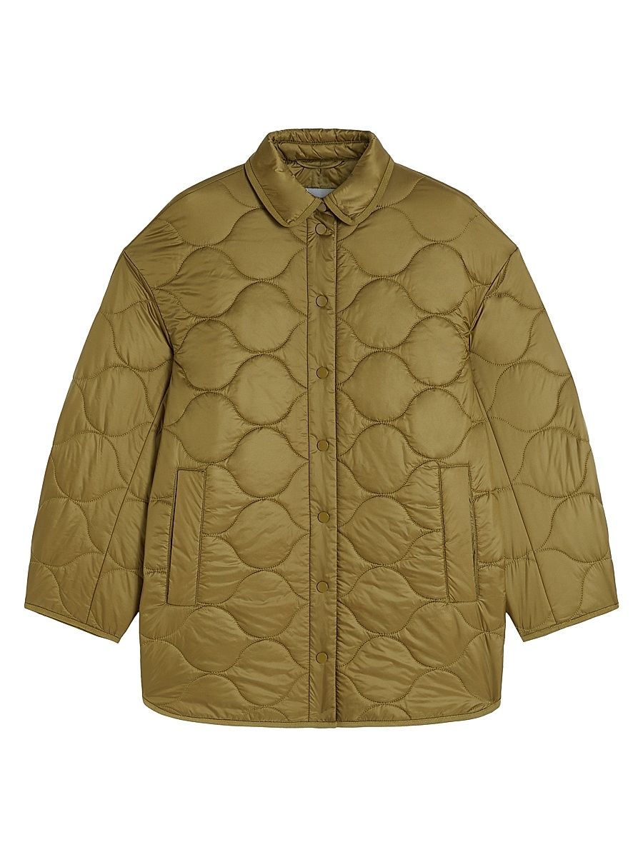 Women's Nylon Overshirt Coat - Olive Green - Size 16