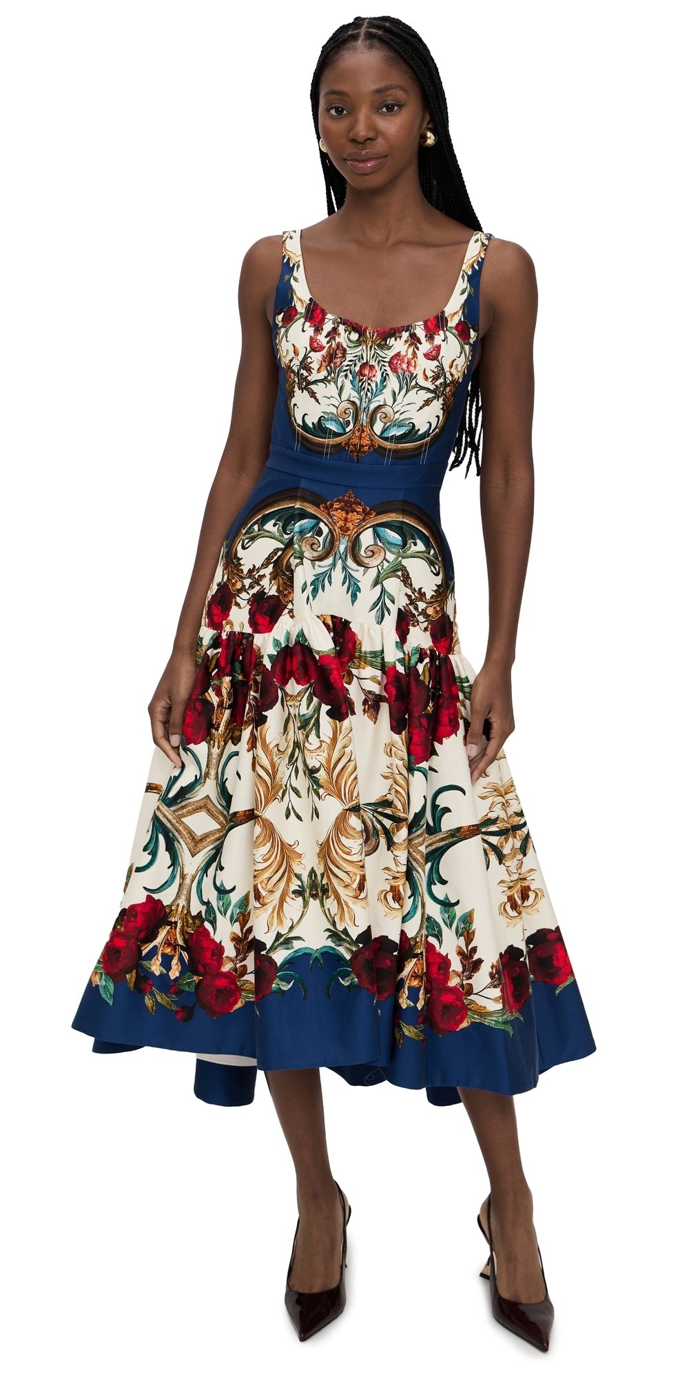 ALICE + OLIVIA Diana Structured Midi Dress Gilded Rose 0