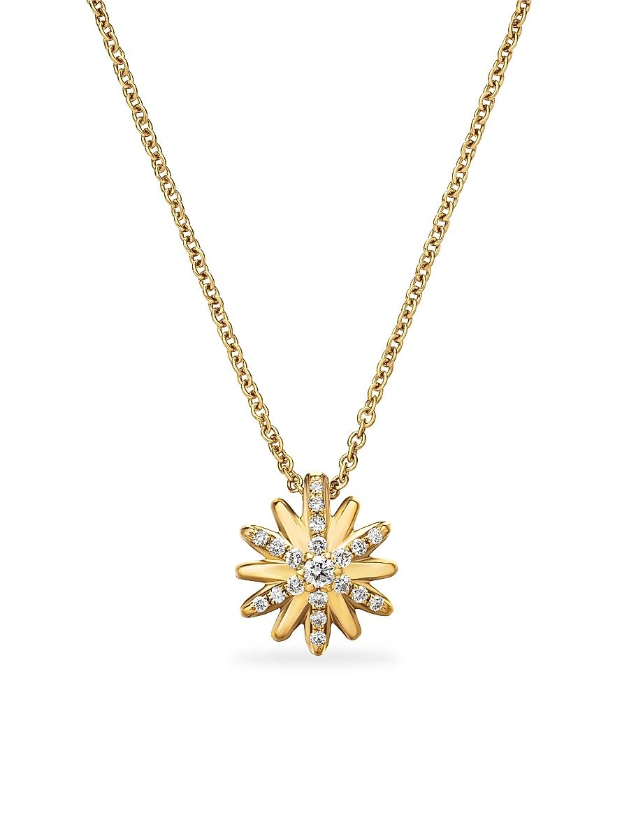 Women's Petite Starburst Pendant Necklace in 18K Yellow Gold with Diamonds, 10.5mm - Diamond - Size 18
