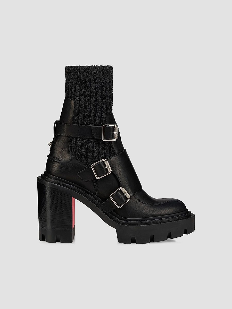 Christian Louboutin Women's Cortinetta College Leather 100MM Zipped Booties - Black - Size 7