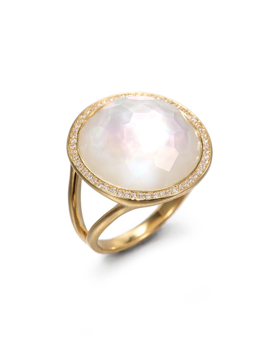 Ippolita Women's Lollipop 18K Yellow Gold, Mother-Of-Pearl Doublet & Diamond Medium Ring - Pearl Gold - Size 7
