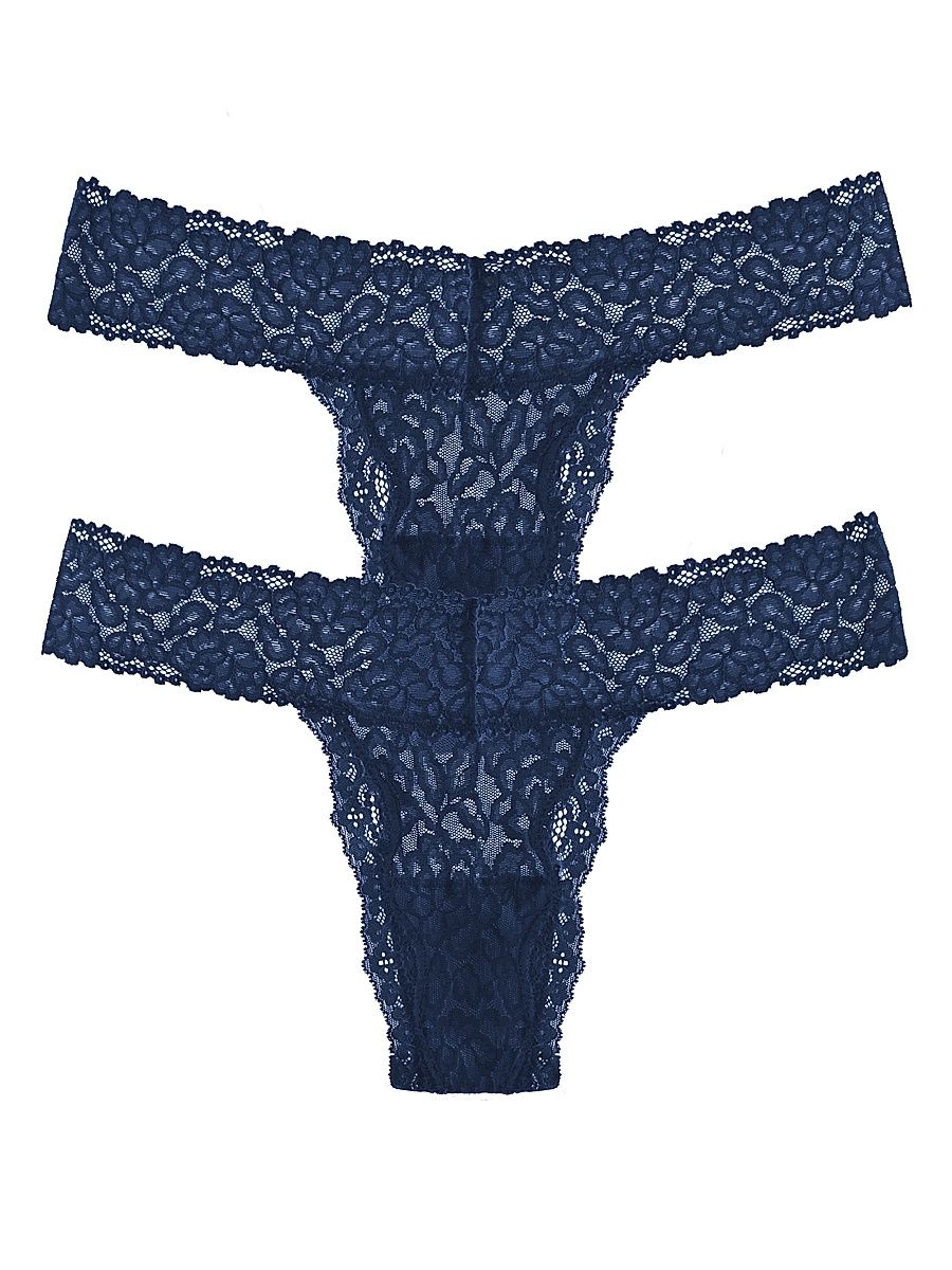 Women's Stretch Lace Thong Set - Midnight Blue - Size 4X