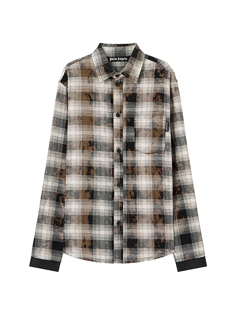 Men's Logo-Yoke Check Shirt - Black Off White - Size 38
