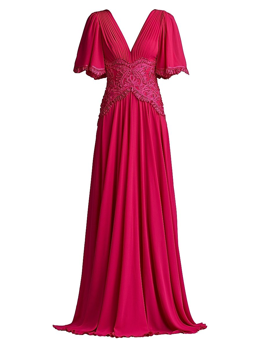 Women's Lace-Trim Pleated Gown - Hibiscus - Size 16