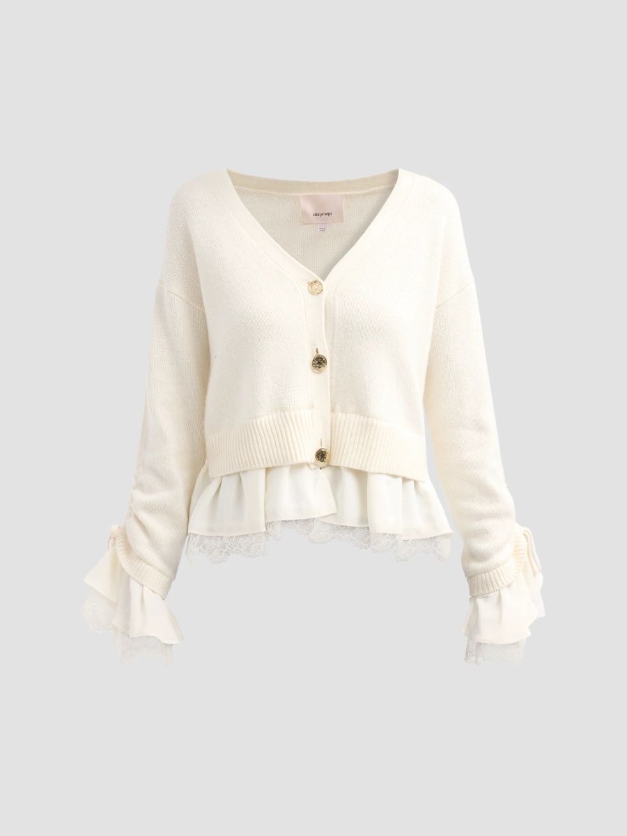Women's Atley Ruffle-Trim Wool-Blend Cardigan - Ivory Ivory - Size XXS