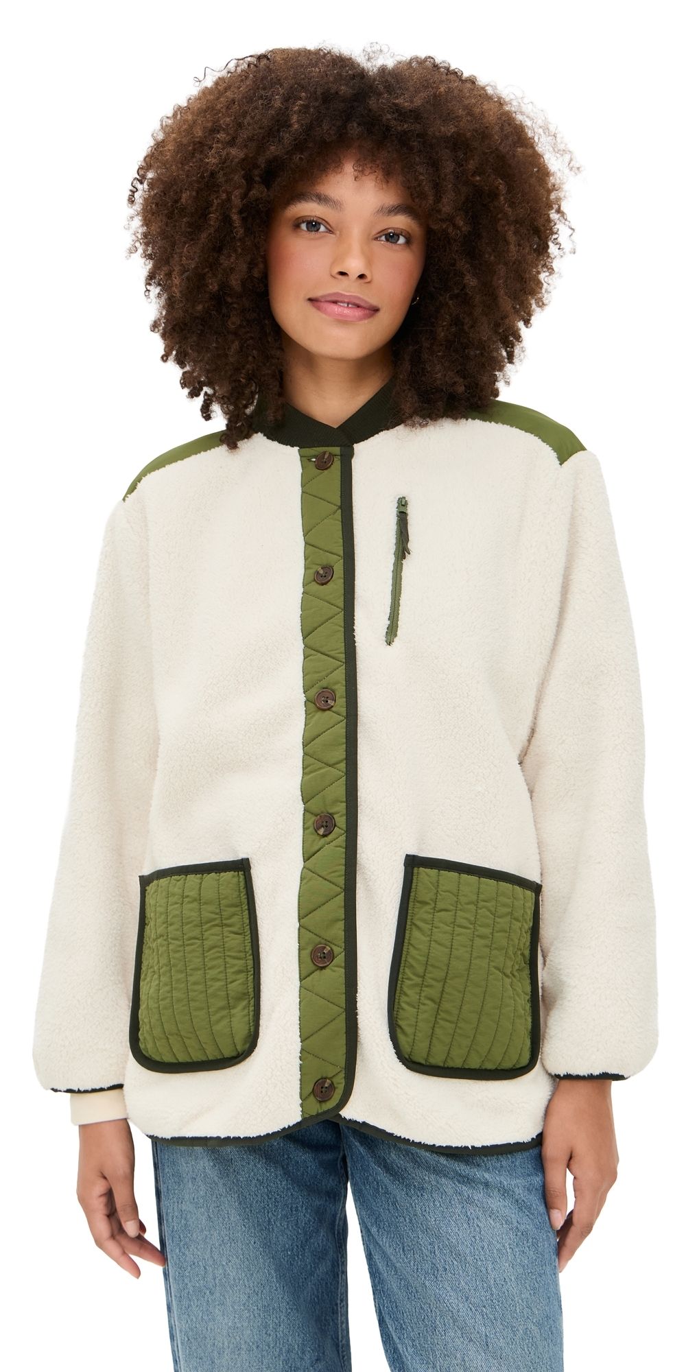 THE GREAT. Outdoors The Plush Tundra Jacket Cream/Army L