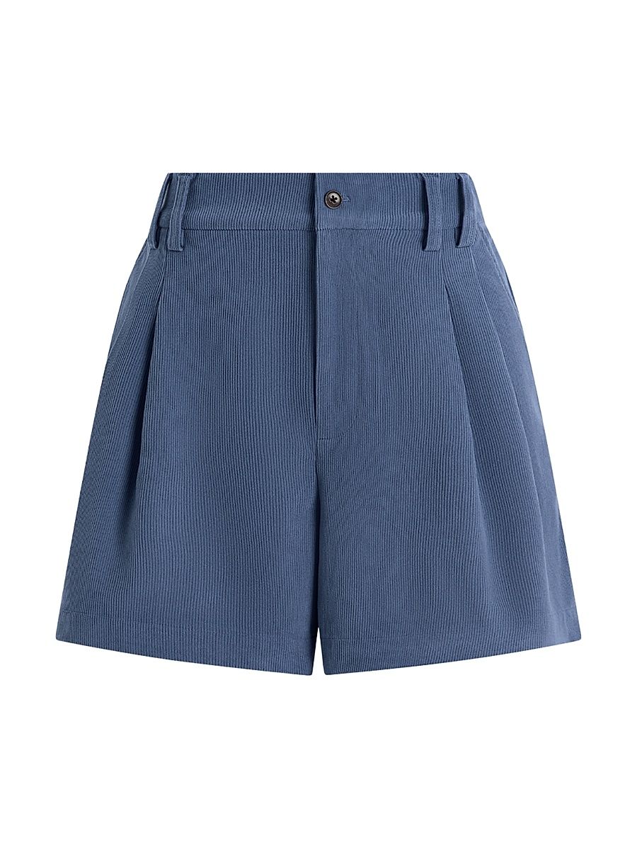 Women's Jorden Pleated Corduroy High-Rise Shorts - Bijou Blue - Size Medium
