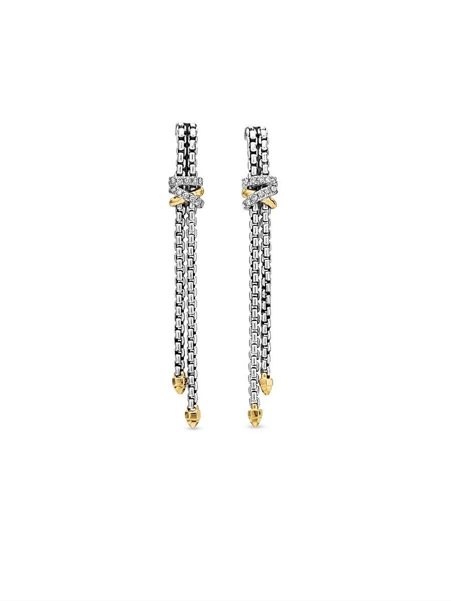 Women's Helena Chain Drop Earrings in Sterling Silver with 18K Yellow Gold and Diamonds, 50.8MM - Diamond