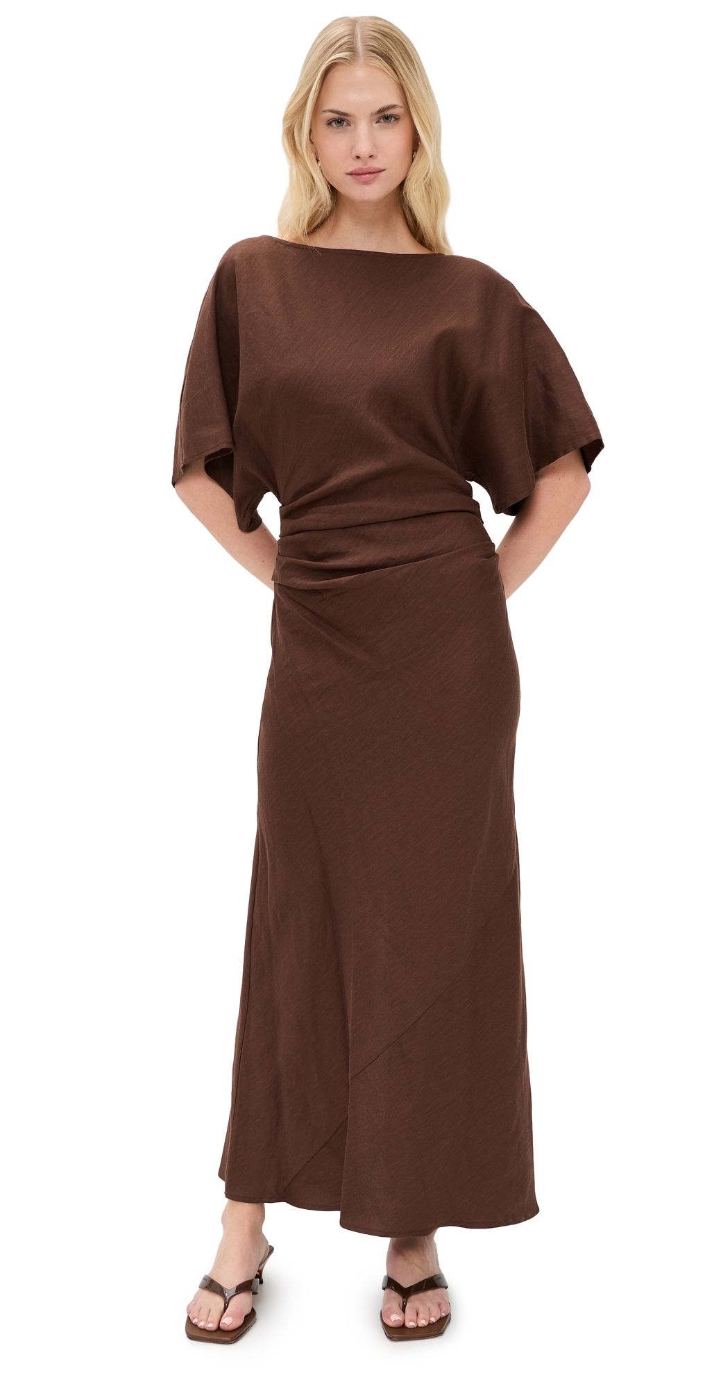 STAUD Amelie Linen Dress Dark Oak XS