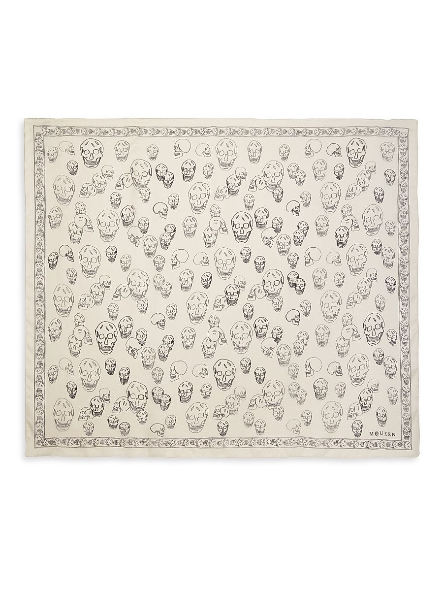 Women's Skull Silk Chiffon Scarf - Ivory Black