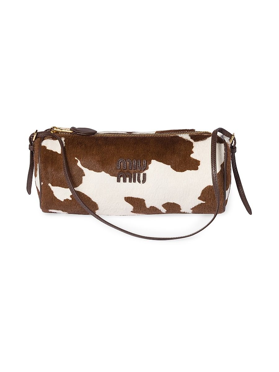 Women's Calf Hair Pouch - White Brown