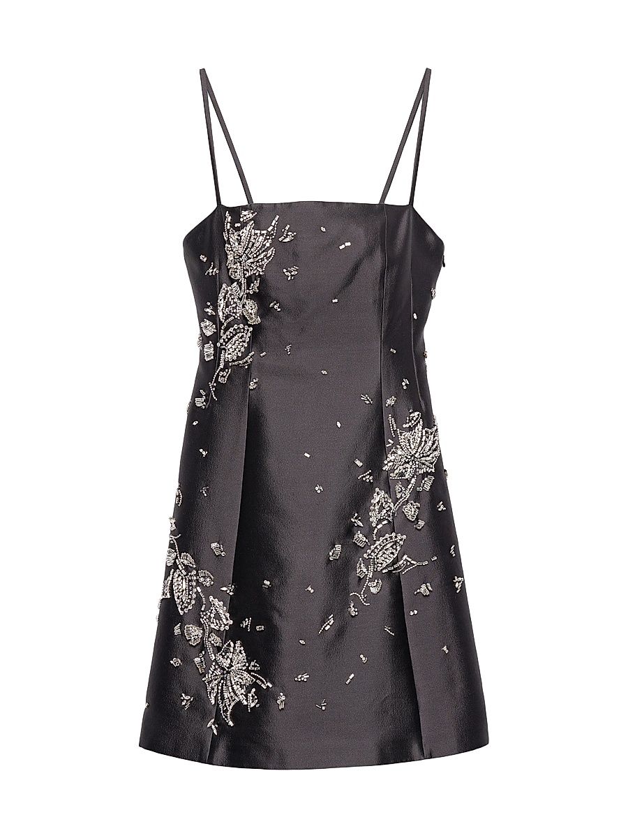 Women's Embroidered Silk and Wool Mini-Dress - Grey - Size 10