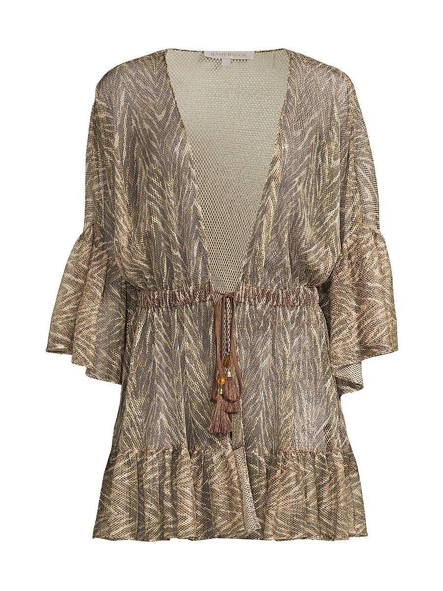 Women's Keira Cover-Up Minidress - Beach Brown Zebra - Size Large