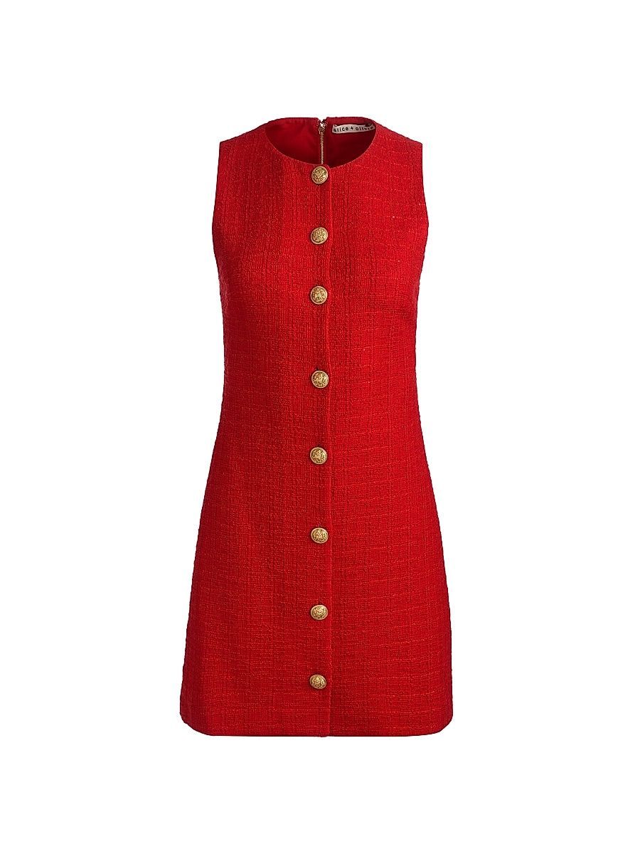 Women's Cade Tweed Button-Front Minidress - Chili Pepper - Size 10
