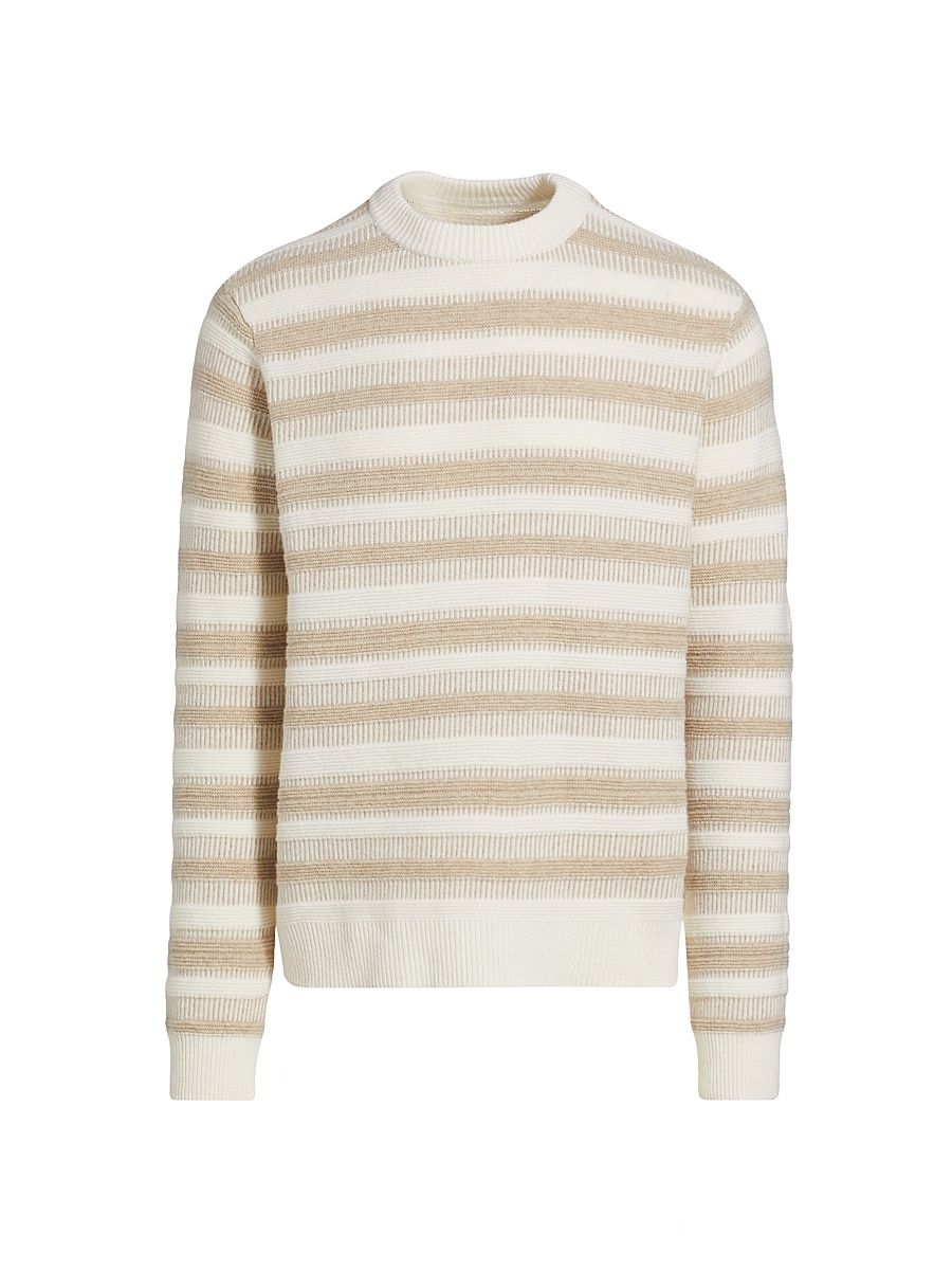 Men's COLLECTION Raised Stripe Crewneck Sweater - Cream - Size XL