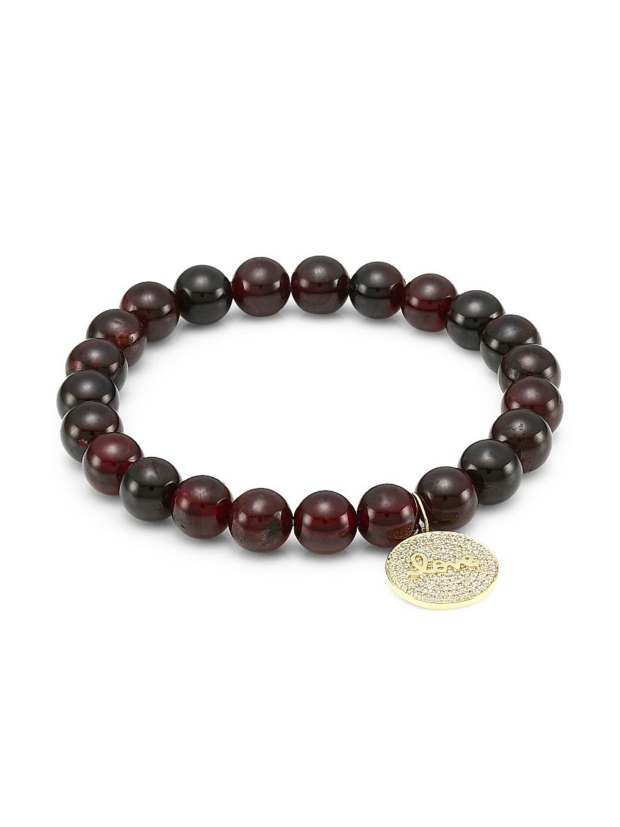 Women's 14K Yellow Gold, Red Garnet & Diamond Medallion Bracelet - Yellow Gold