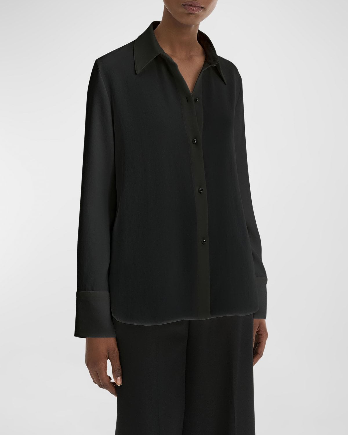 Pearly Long-Sleeve Button-Front Shirt