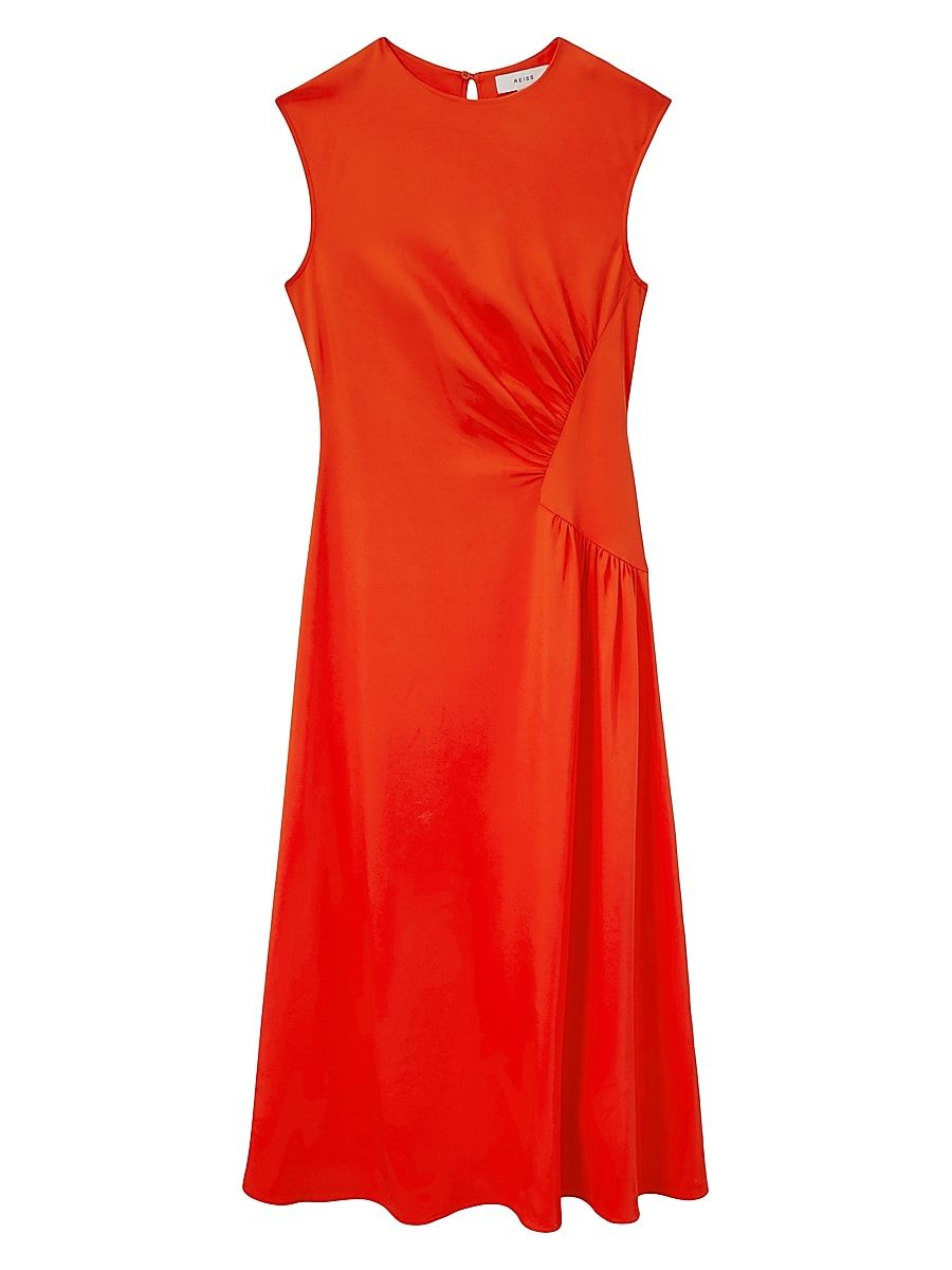 Women's Stacey Gathered-Side Midi-Dress - Orange - Size 2
