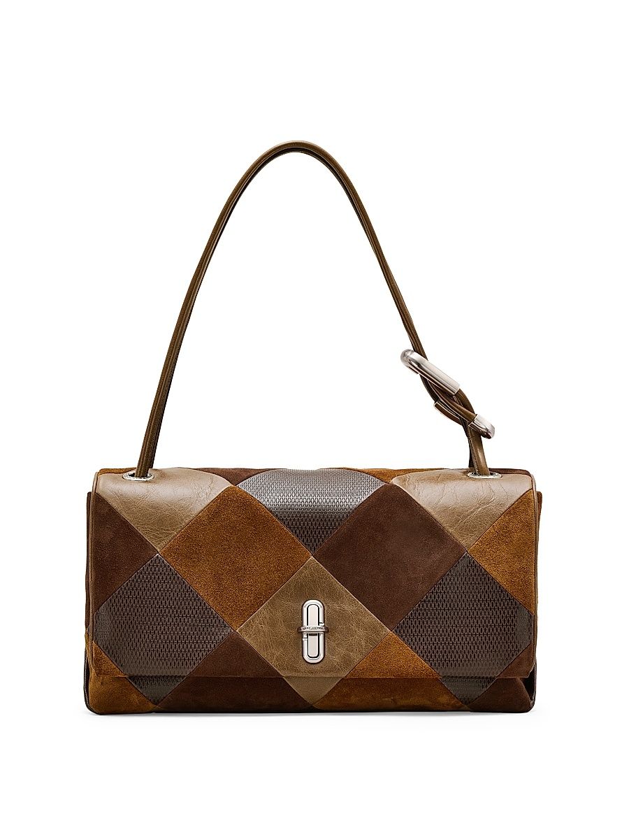 Women's The Suede Patchwork Large Dual Shoulder Bag - Brown Multi