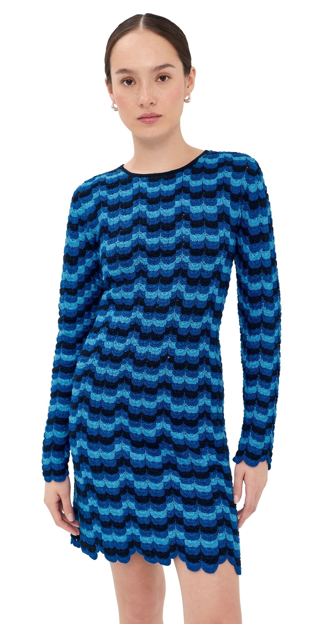 ESCVDO Solana Long Sleeve Crochet Mini Dress Blues L