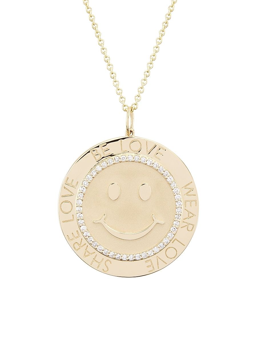 Women's 14K Yellow Gold & Diamond Happy-Face-Coin Pendant Necklace
