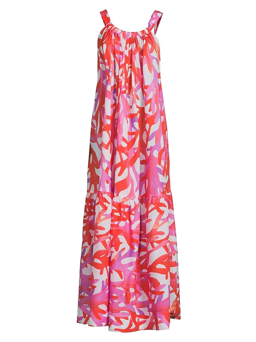 Women's Under The Sea Halter Cover-Up Maxi Dress - Pink Multi - Size Large