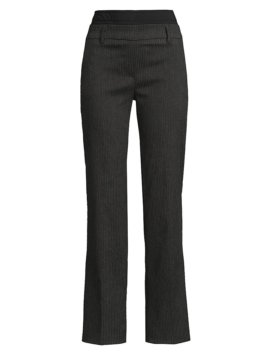 Women's Double-Waist Ribbed Flare Pants - Charcoal - Size 8