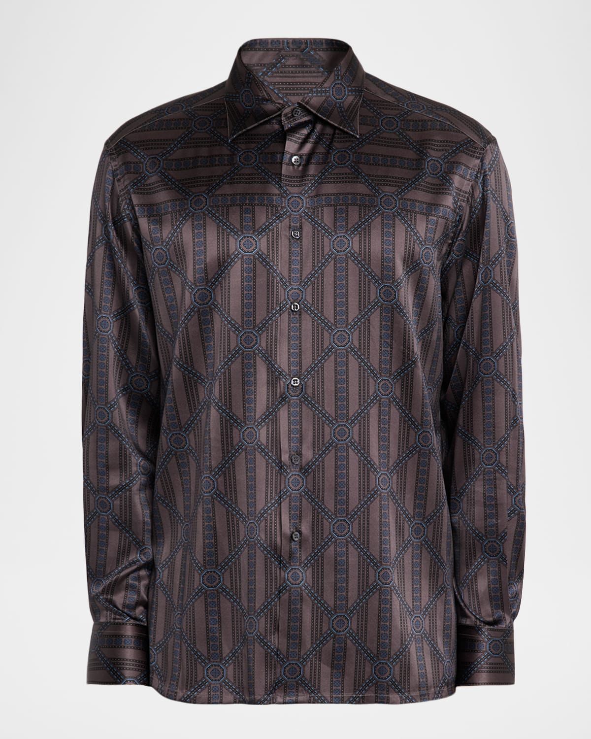 Men & apos;s Geometric Stripe Silk-Elastane Sport Shirt