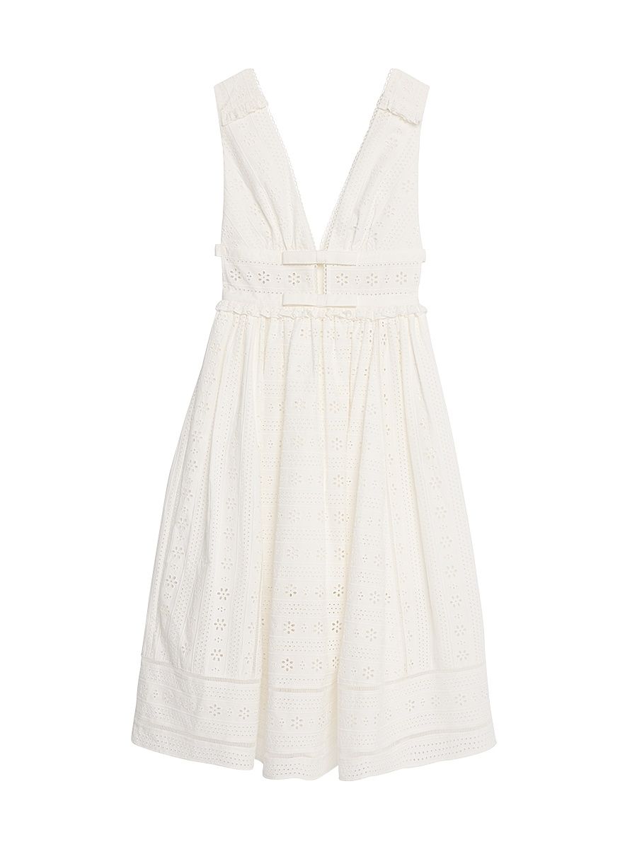 Women's Broderie Cotton Midi-Dress - White - Size 12