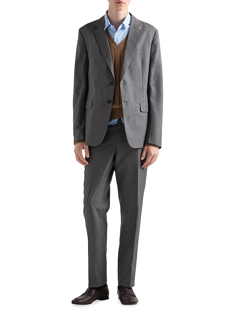 Men's Single-Breasted Silk Suit - Grey - Size 40