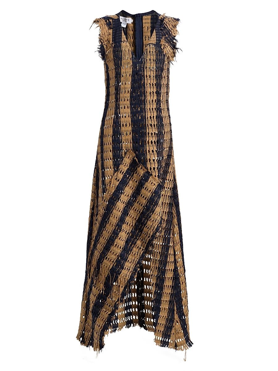 Women's Temidire Striped Crocheted Cotton Maxi Dress - Brown - Size Medium
