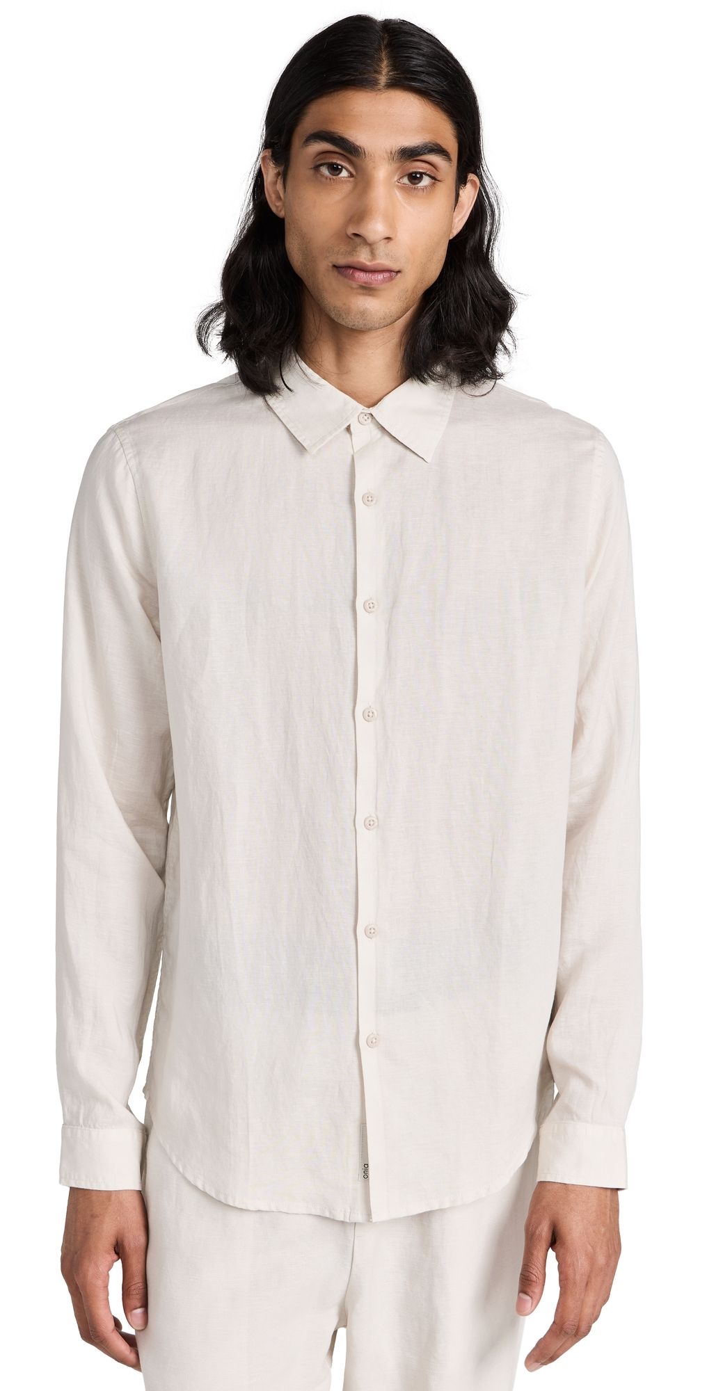Onia Air Linen Long Sleeve Shirt Stone S