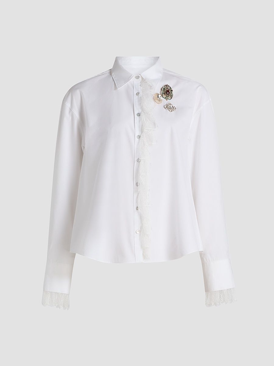 Women's Rococo Brooch Solana Top - White - Size XL