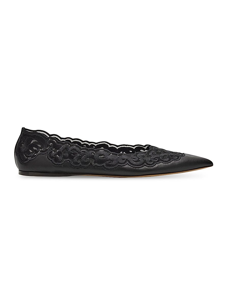 Women's Ziva Embroidered Leather Ballet Flats - Black - Size 8.5