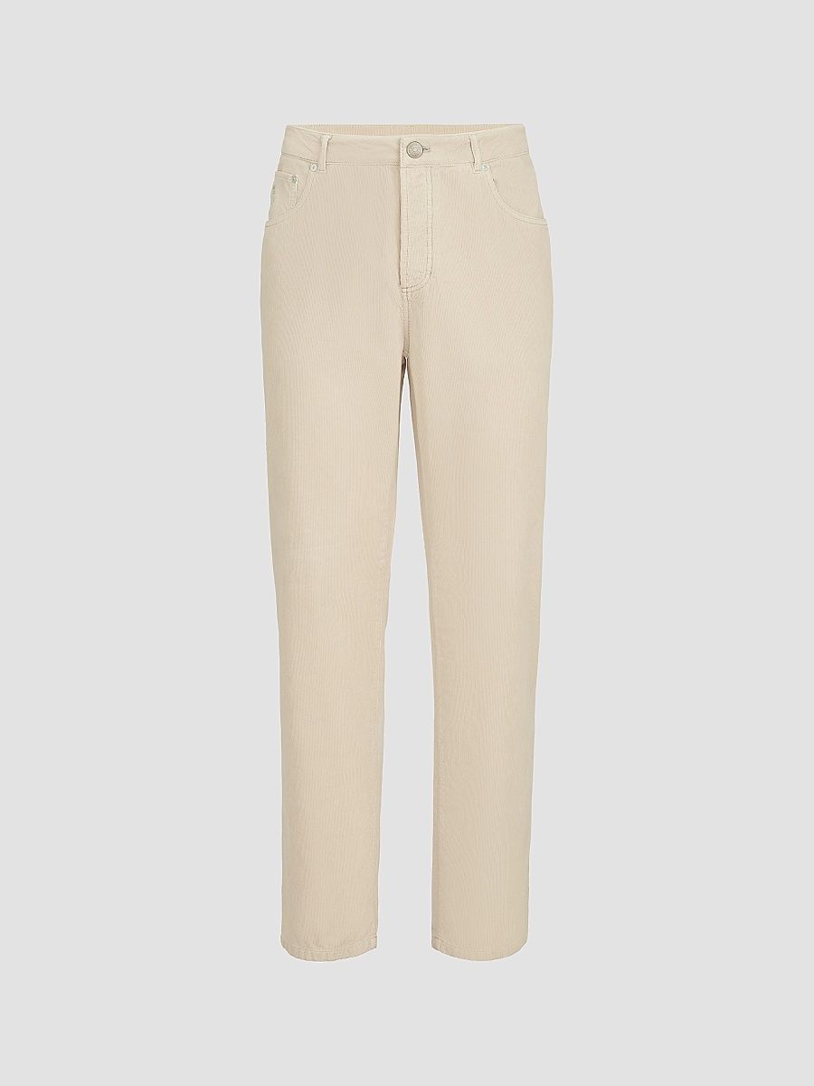 Men's Garment-Dyed Five-Pocket Trousers in Cotton Narrow Wale Corduroy - Military - Size 48