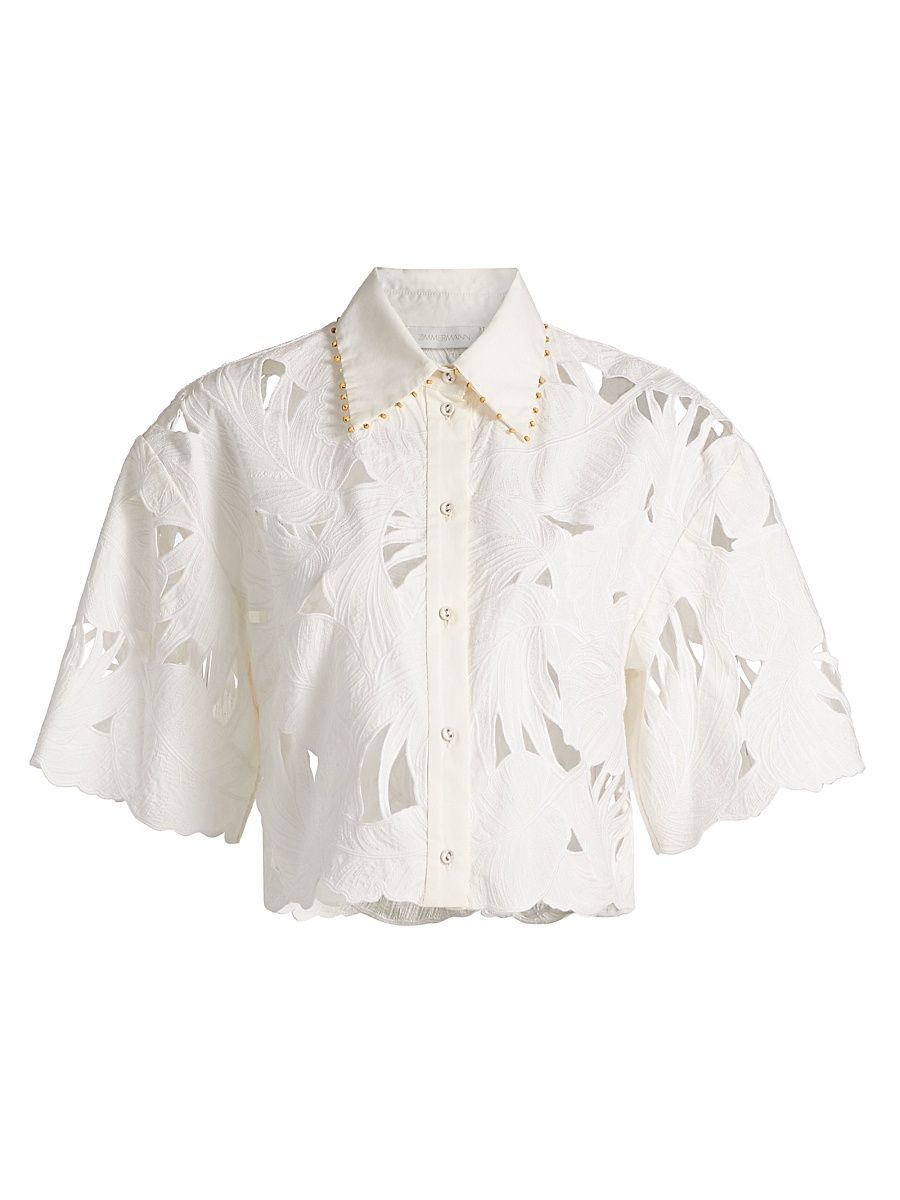 Women's Mahon Embroidered Crop Shirt - Ivory - Size 2