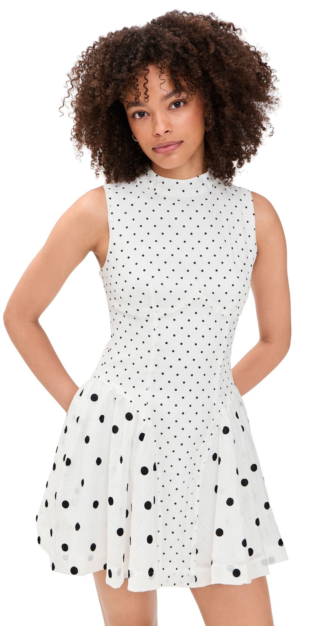 Another Girl Polka-Dot Mix Gathered Hip Mini Dress White XS