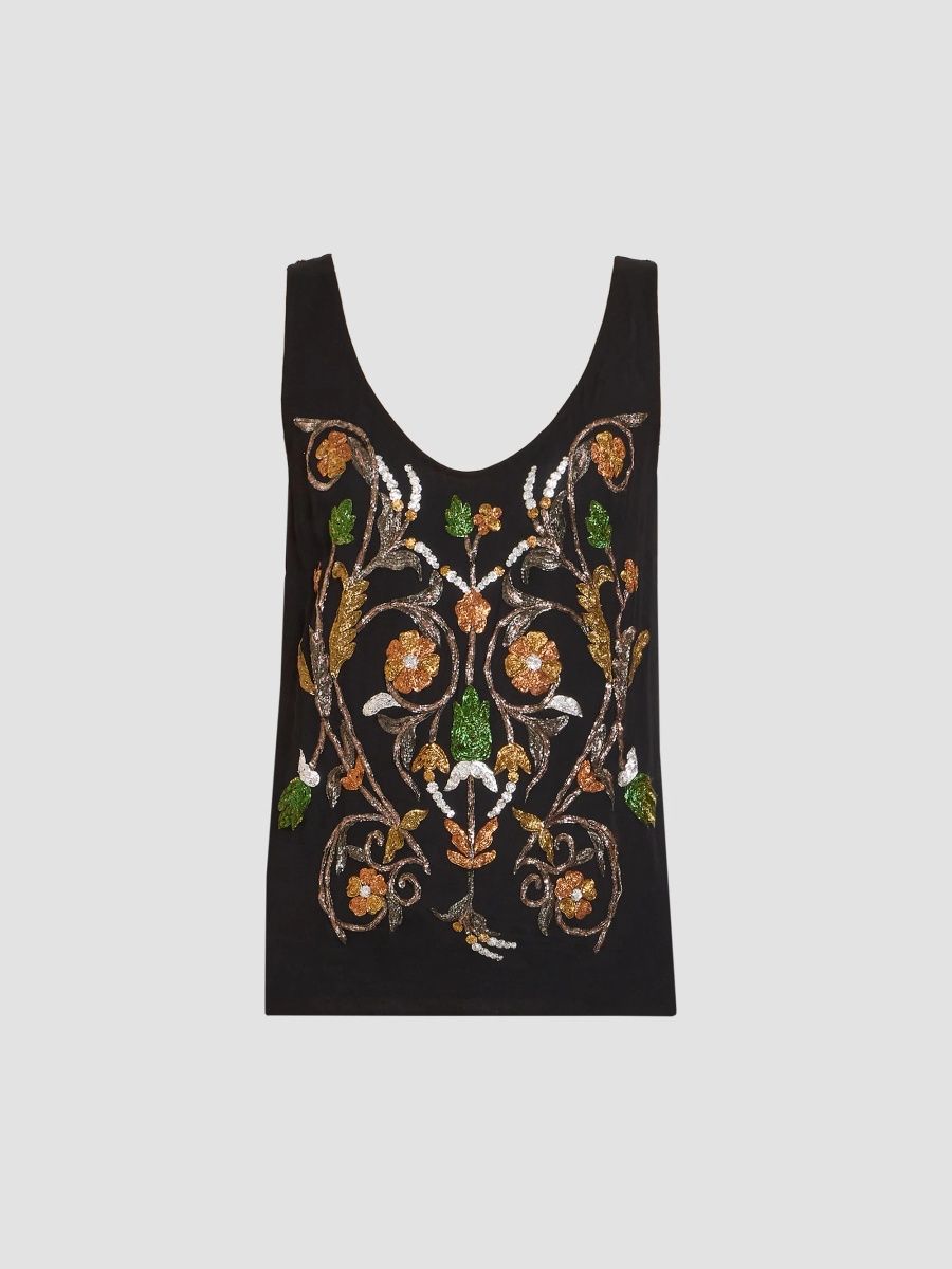 Dries Van Noten Women's Croppy Embellished Top - Black - Size 6