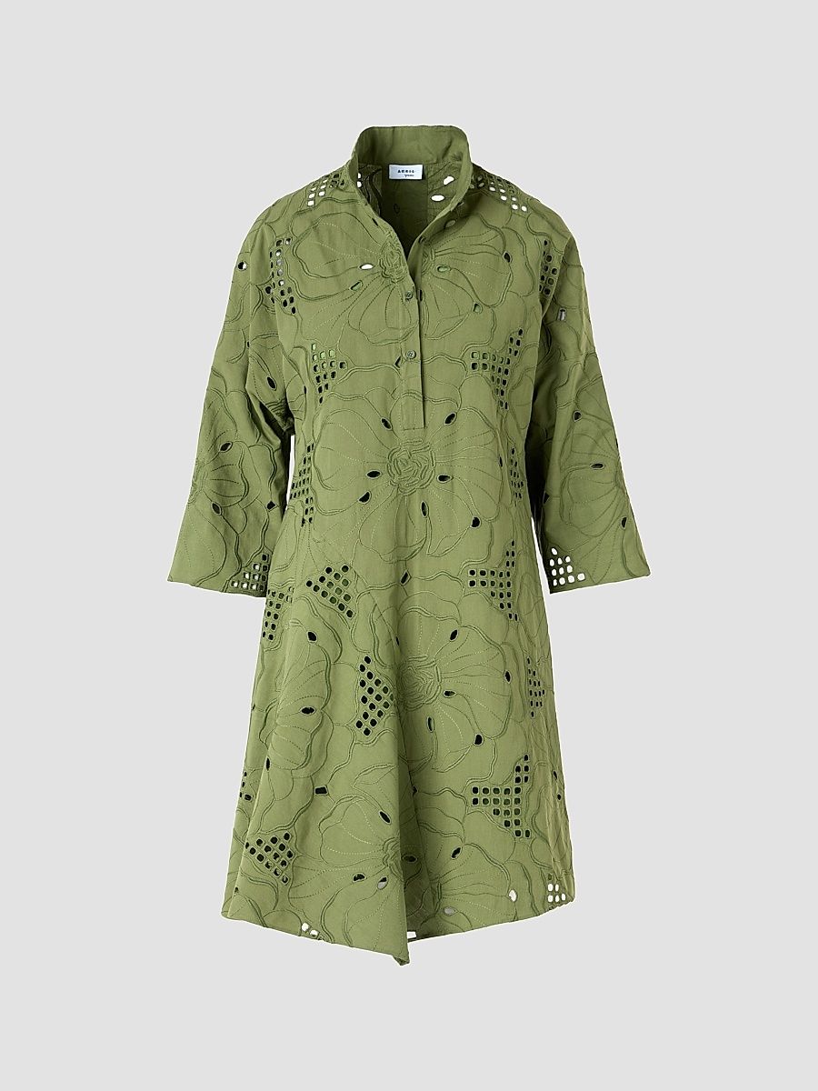 Women's Eyelet Embroidered Cotton Handkerchief Mini Dress - Green Tea - Size 16