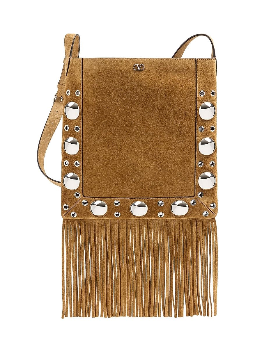 Women's Nellcôte Suede Shoulder Bag with Fringes - Beige Brown