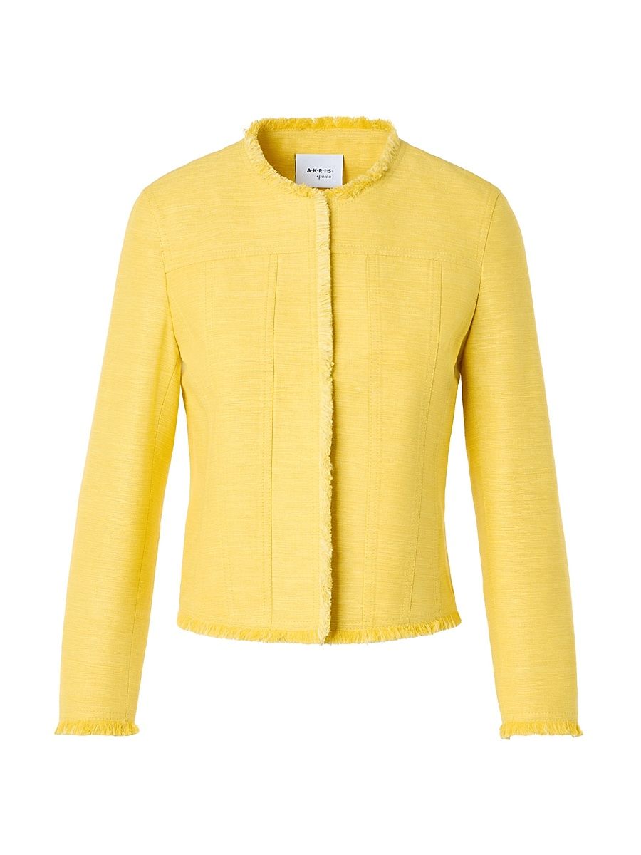 Women's Frayed-Trim Silk-Blend Jacket - Lemon Zing - Size 16
