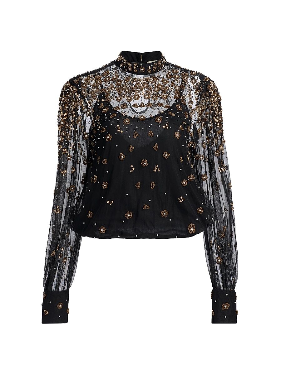 Women's Bubble Sheer Cotton Blouse - Black - Size Small