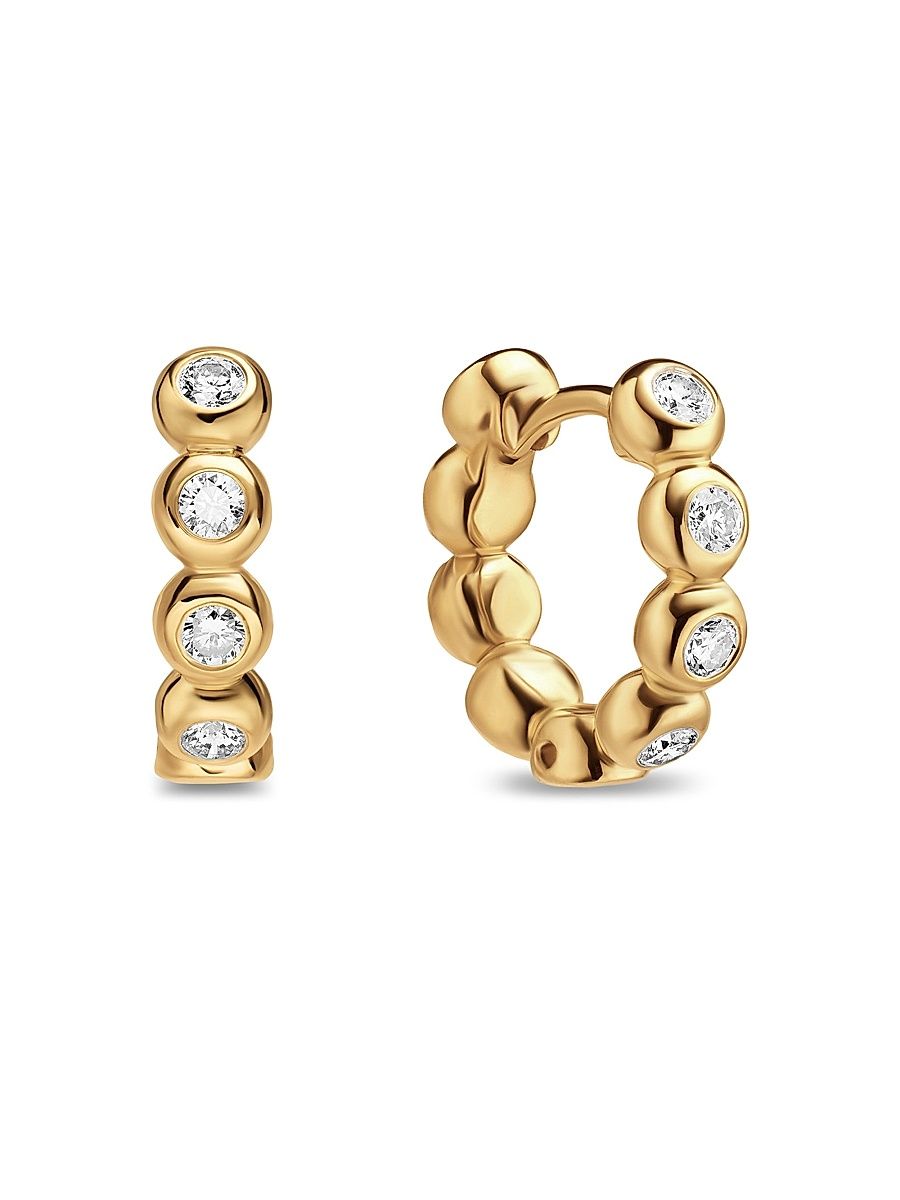 Women's Bezel Set Hoop Earrings in 18K Yellow Gold with Diamonds, 13.4MM - Gold Diamond