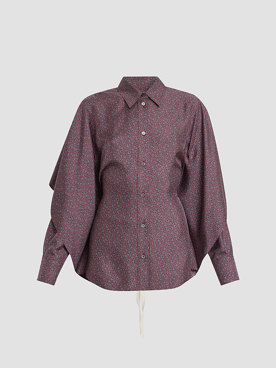 Women's Micro-Paisley Drawstring Shirt - Damask - Size 0