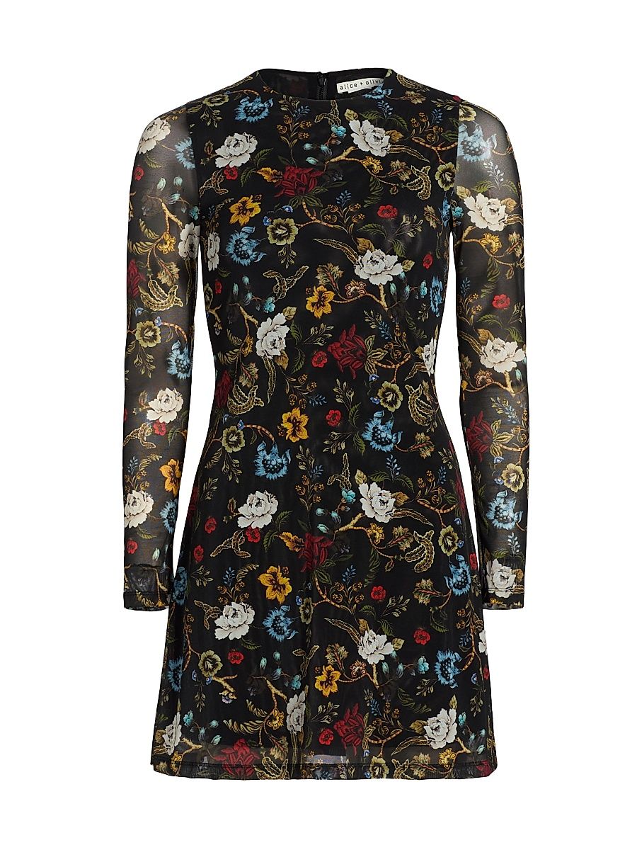 Women's Delora Floral Mesh Crewneck Minidress - Tapestry Trails Black - Size 8