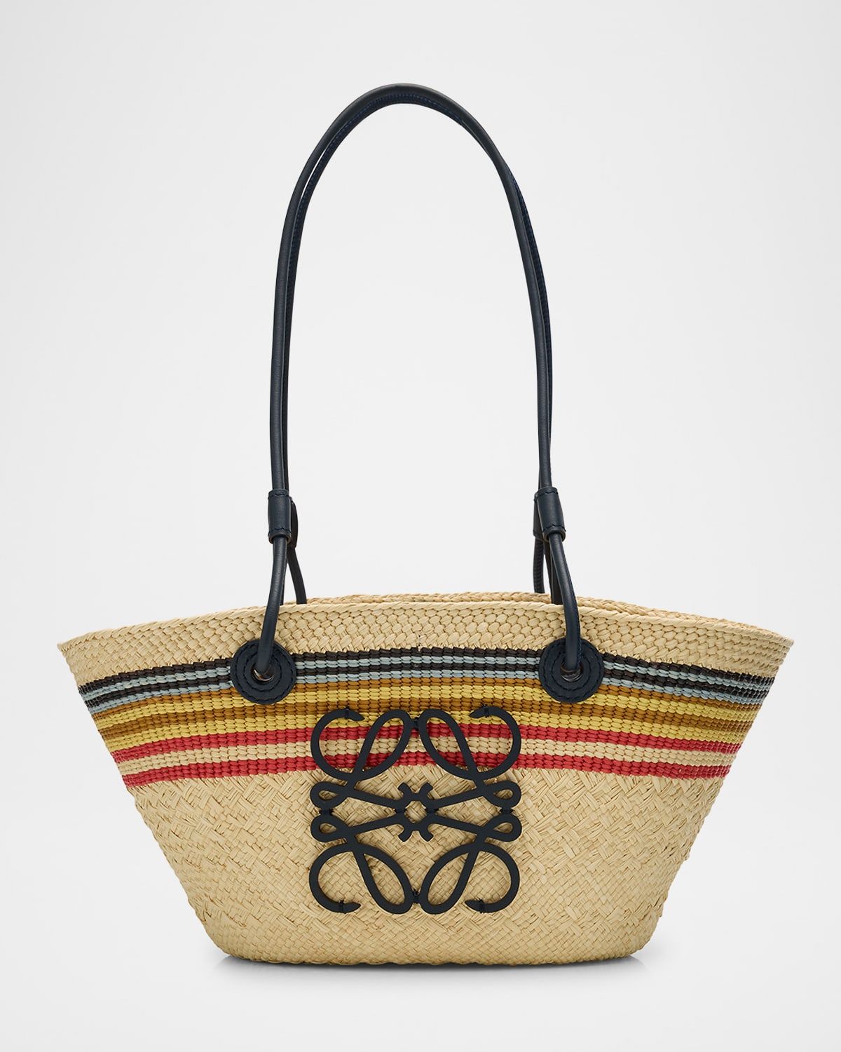 x Paula's Ibiza Small Anagram Striped Basket Tote Bag in Raffia