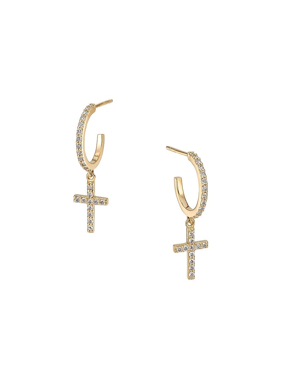 Women's 14K Yellow Gold & 0.36 TCW Diamond Cross Huggie Earrings - Yellow Gold