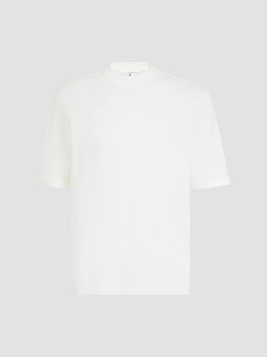 Men's Cotton Jersey Mock Neck T-Shirt - Off White - Size XXXXL